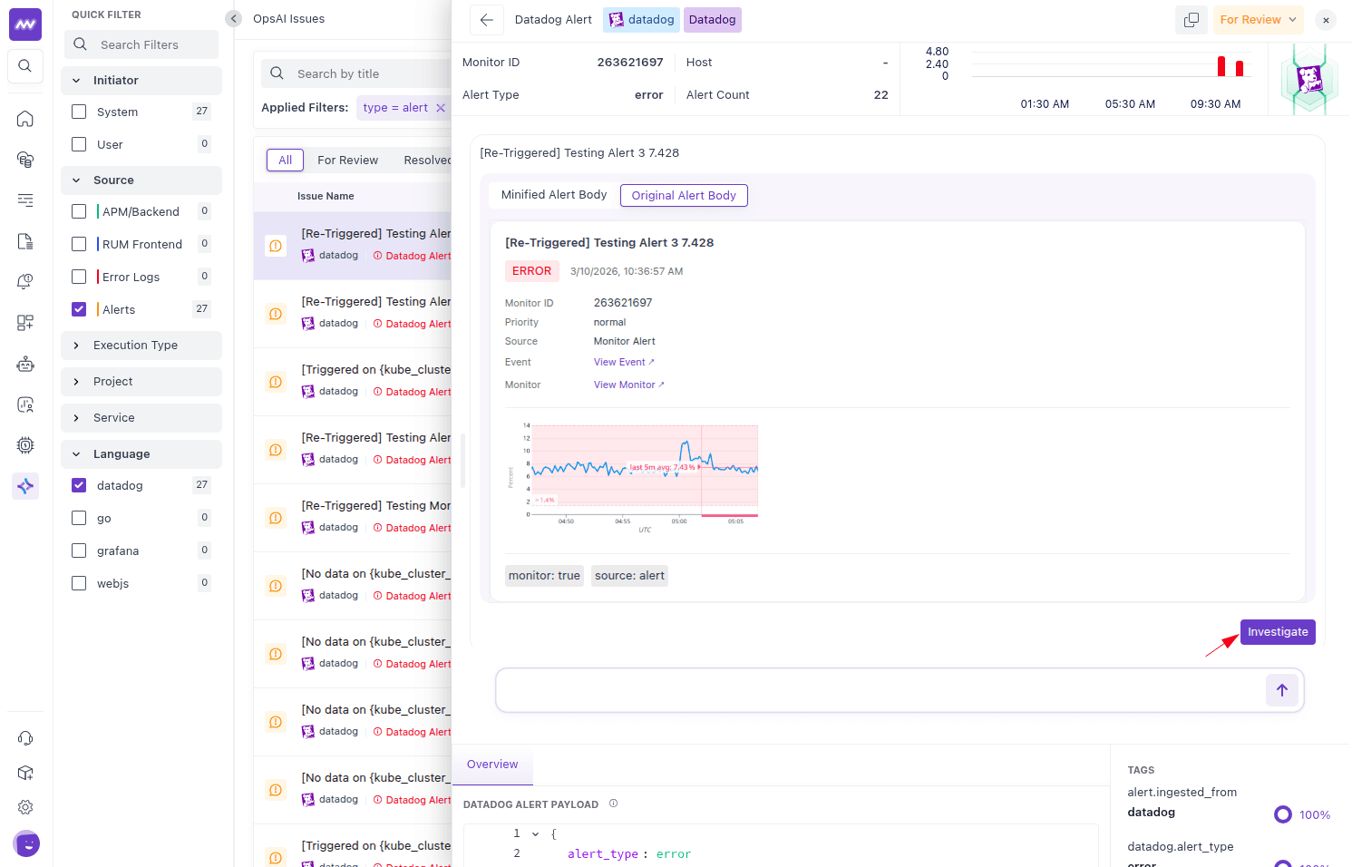 Datadog OpsAI Detailed View