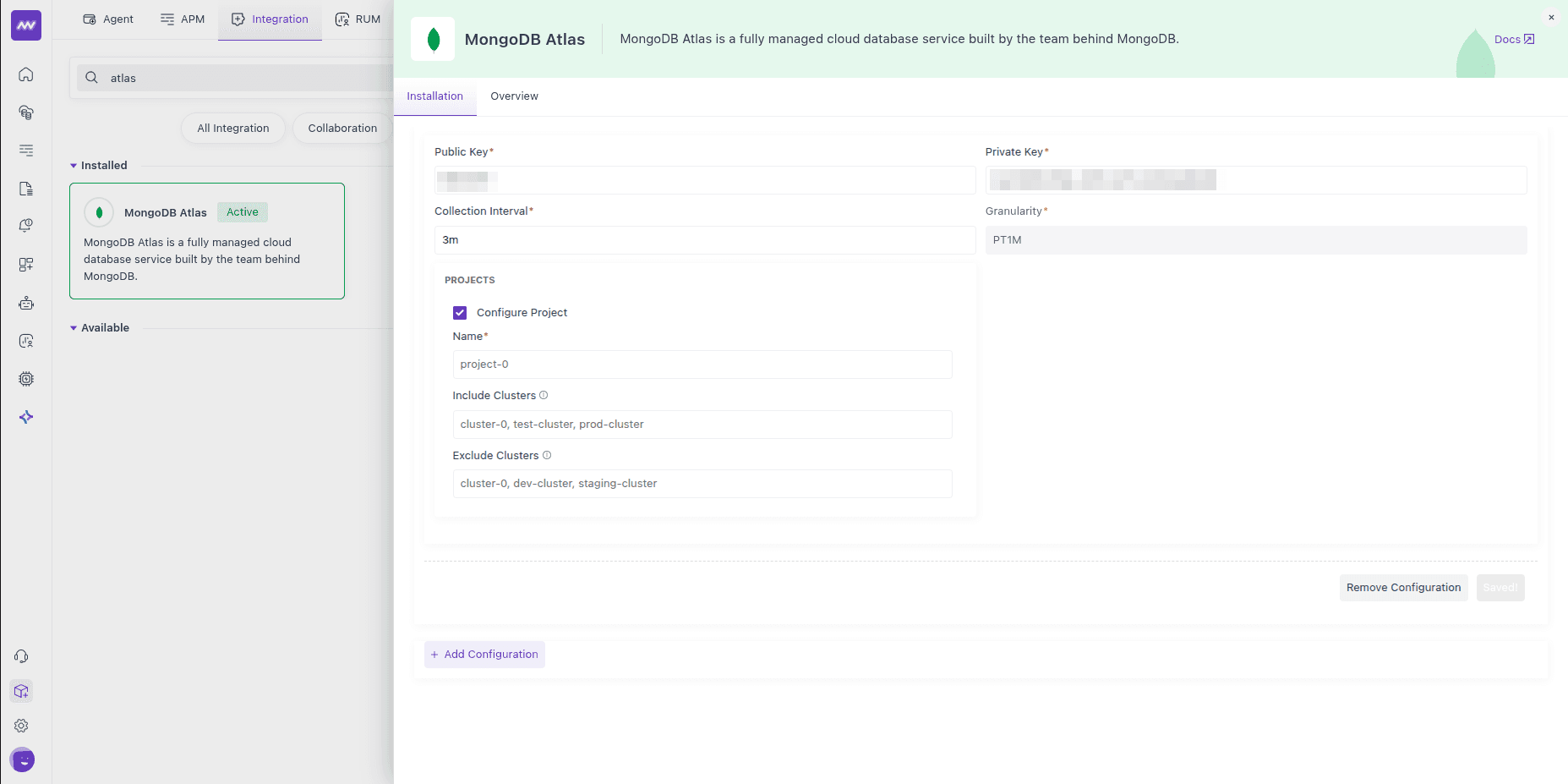 MongoDB Atlas Configuration Screen