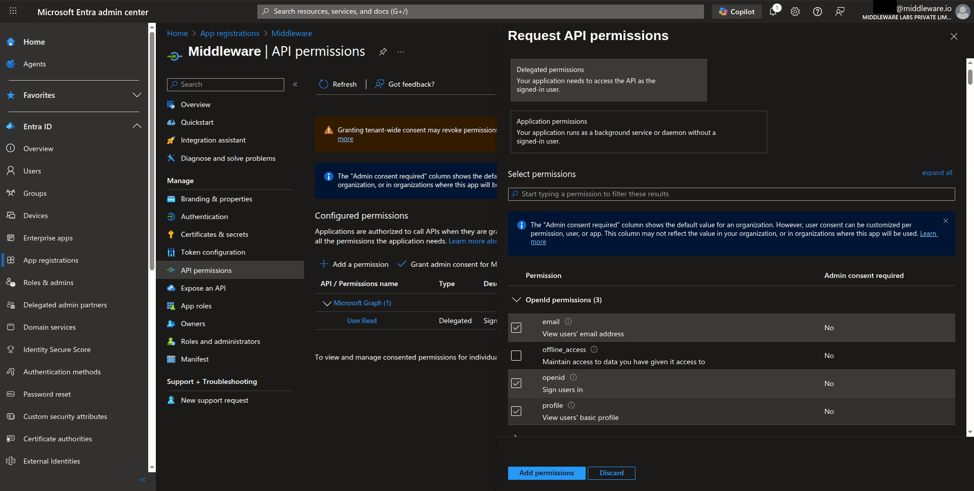 Configure Microsoft Entra ID integration in the Middleware