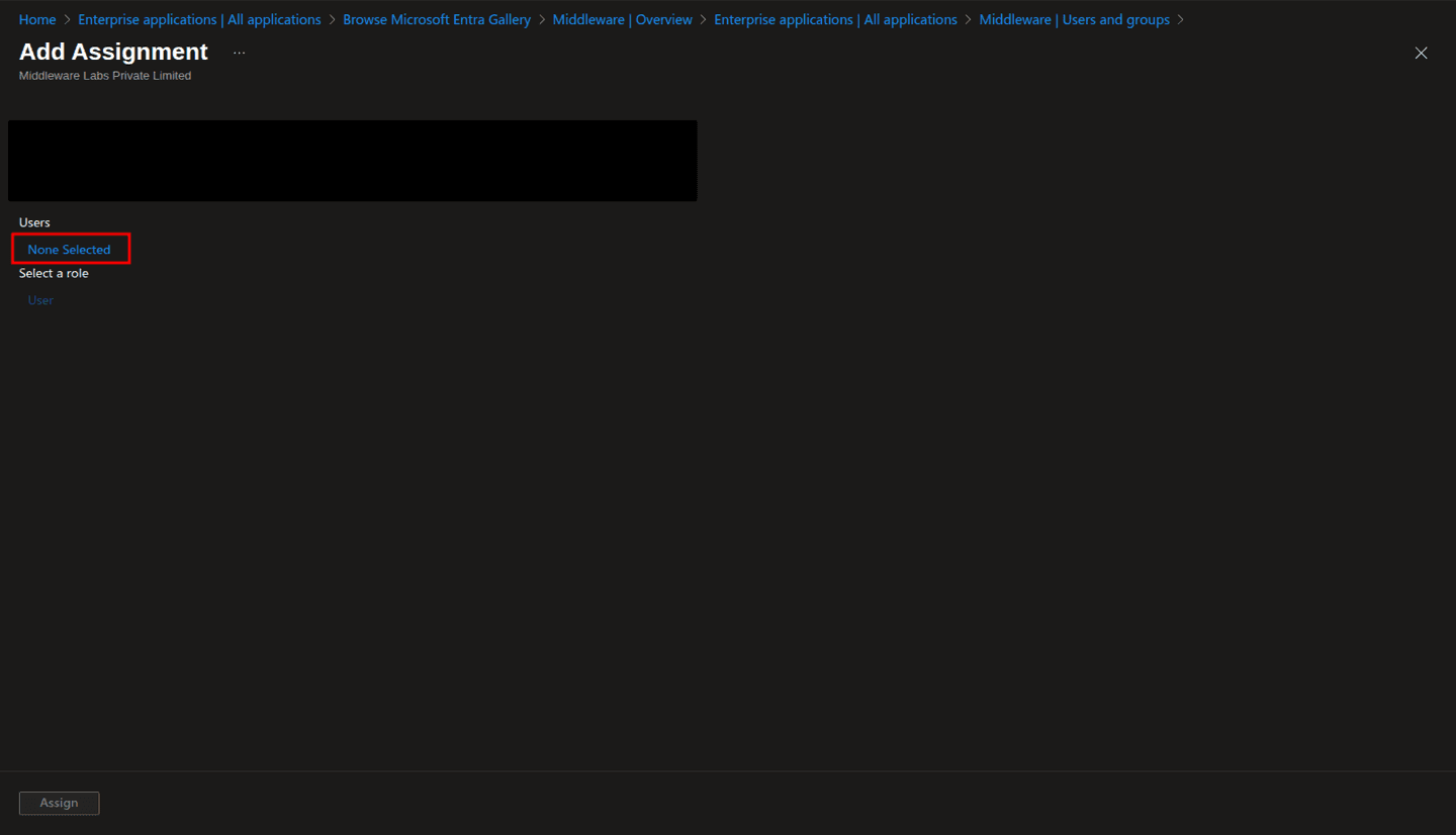 Enable users from Microsoft Entra to authenticate with Middleware