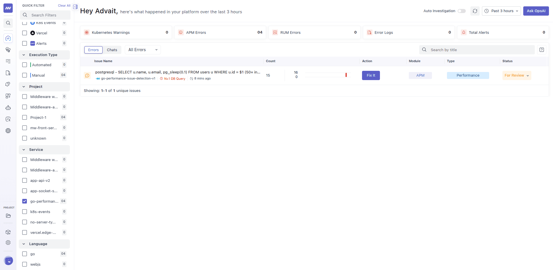 An N+1 DB Query issue in the OpsAI issue list