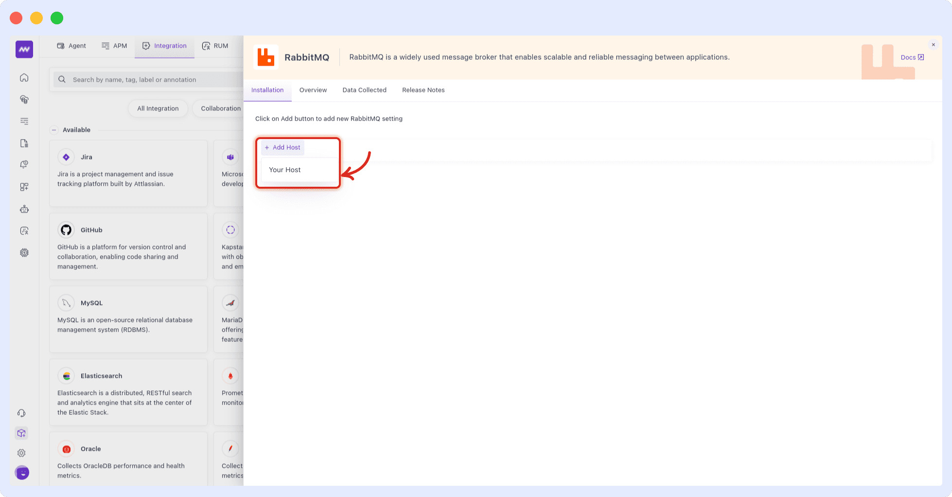 Add RabbitMQ host configuration in Middleware APM