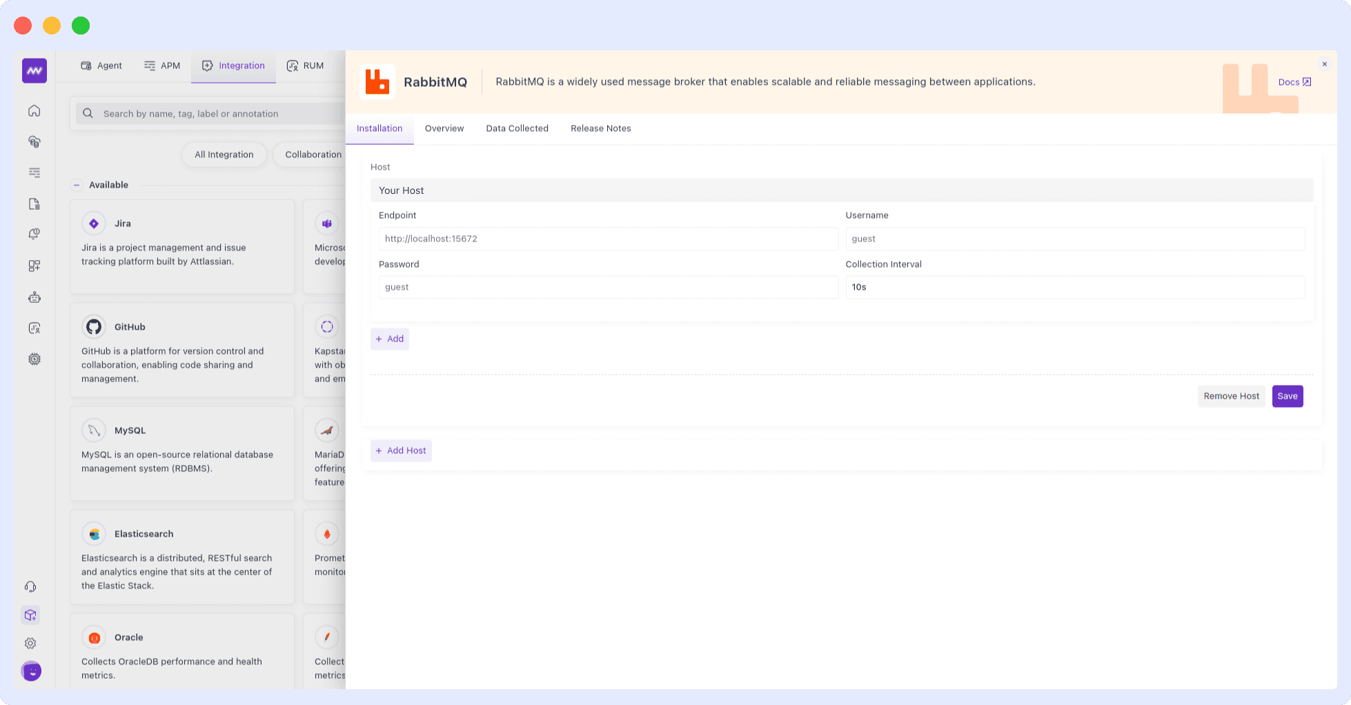 RabbitMQ configuration settings in Middleware APM