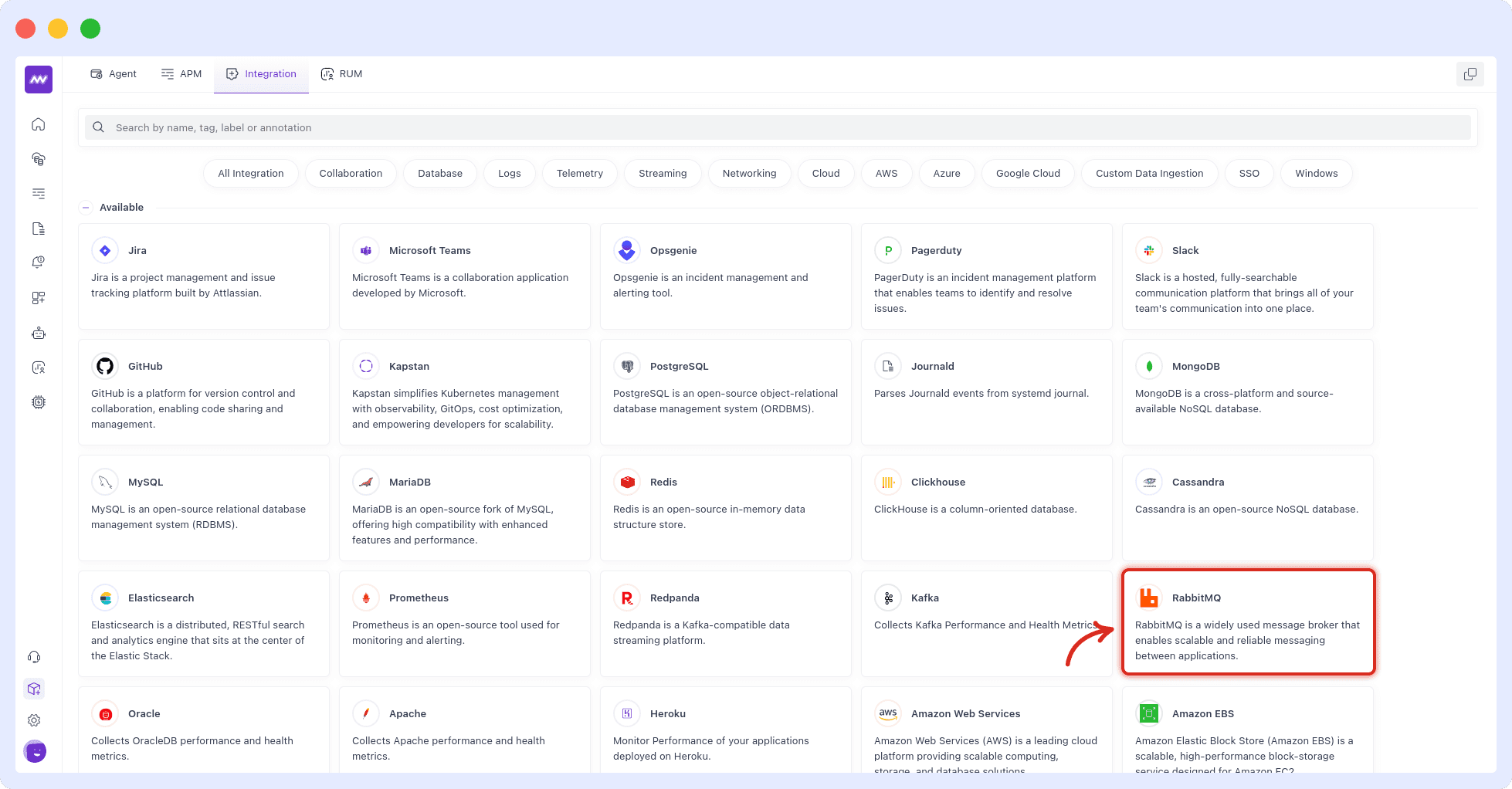 RabbitMQ integration in Middleware APM