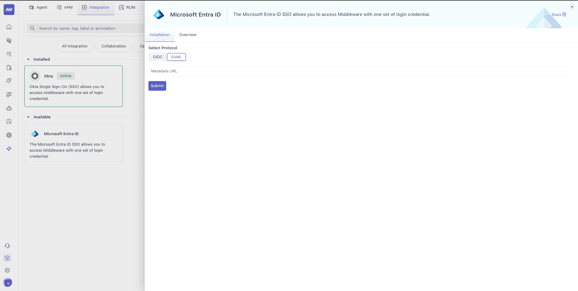 Configure Microsoft Entra ID integration in the Middleware