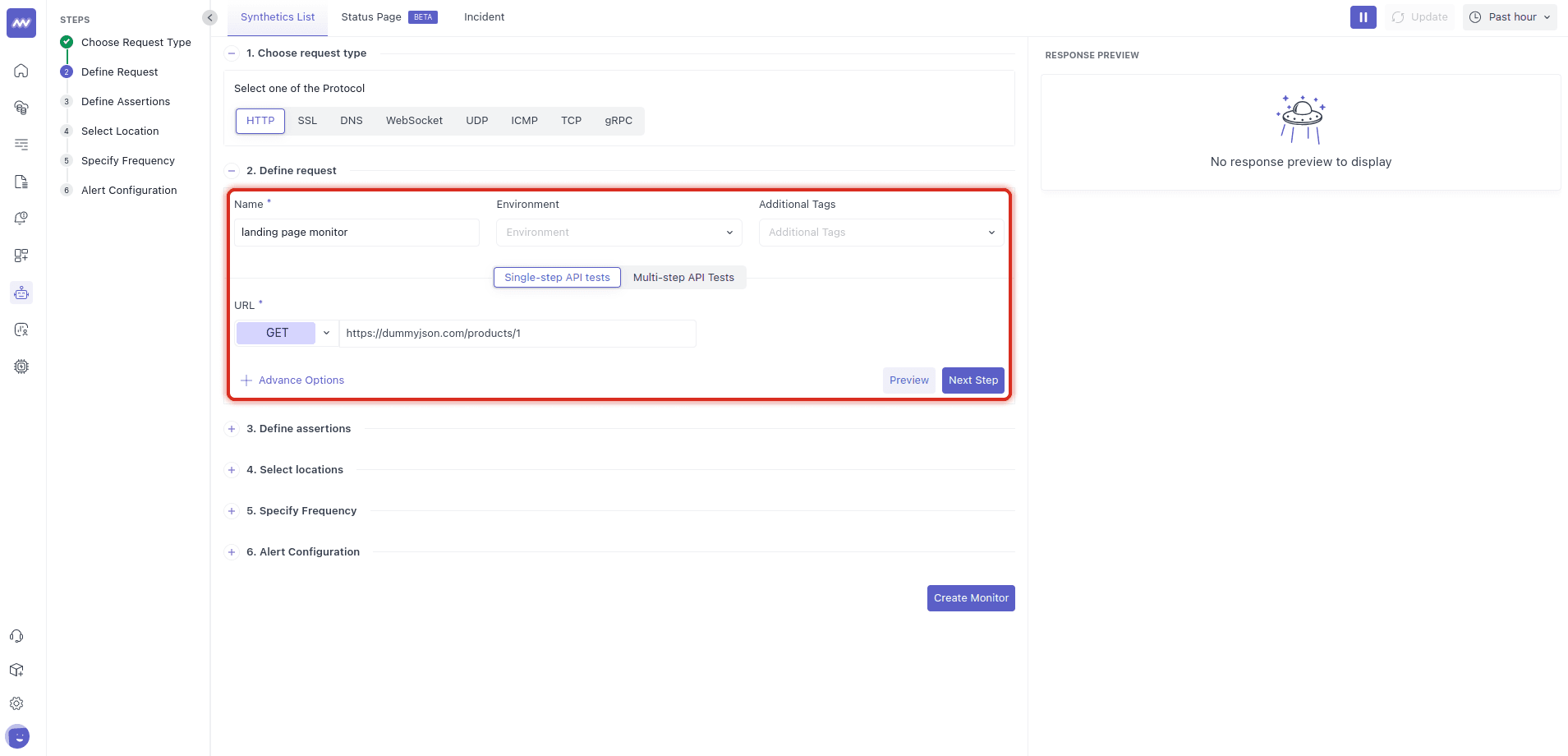 API test: define the request