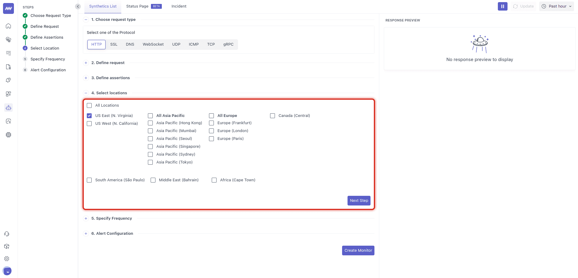 API test: select test locations