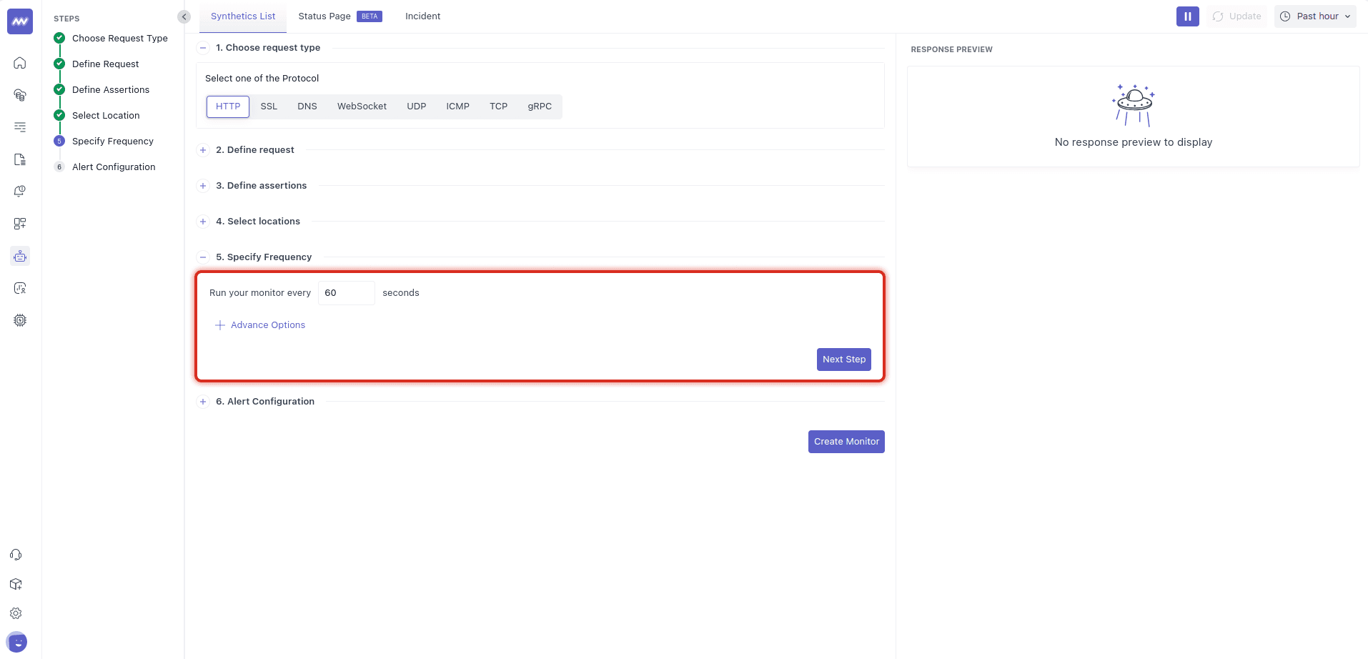 API test: set the test frequency