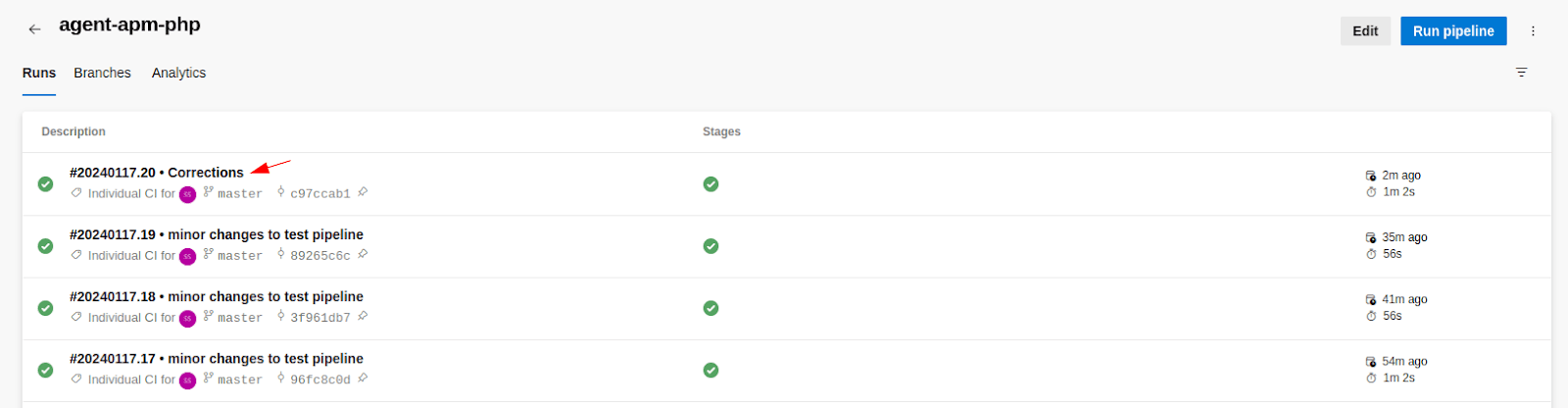 Example PHP APM build pipeline output