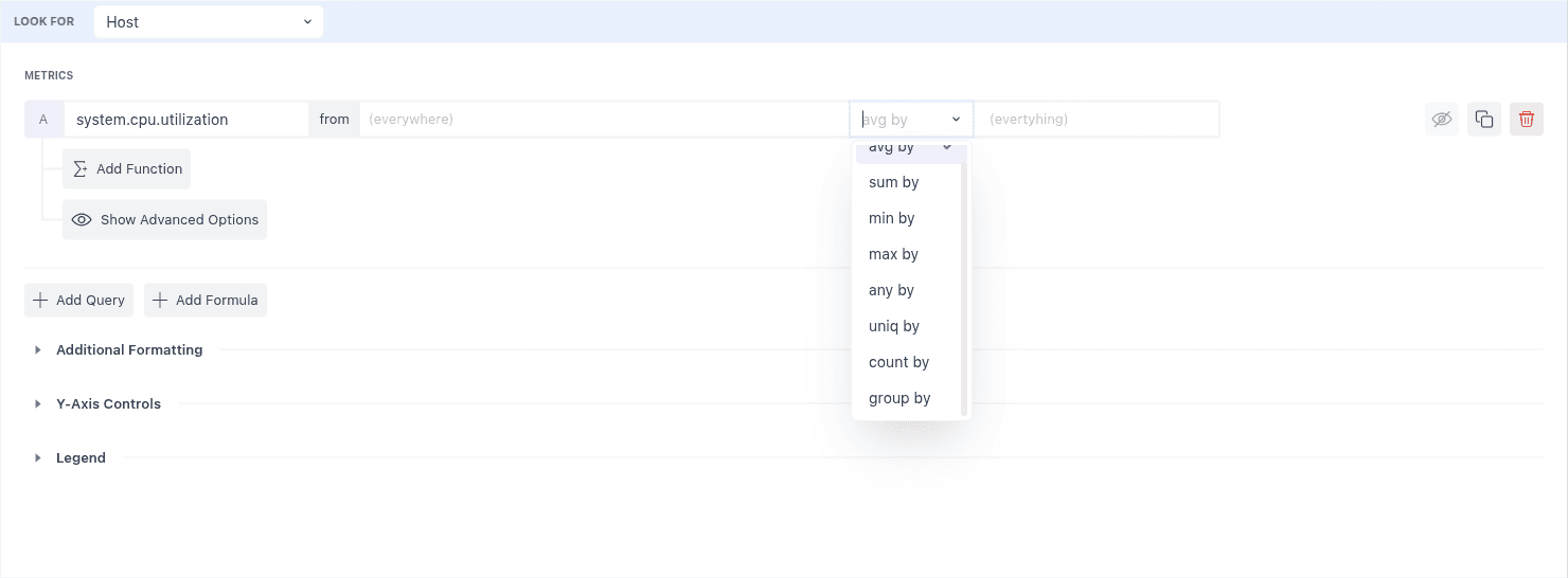 Aggregation settings for calculating summaries of data in a widget.