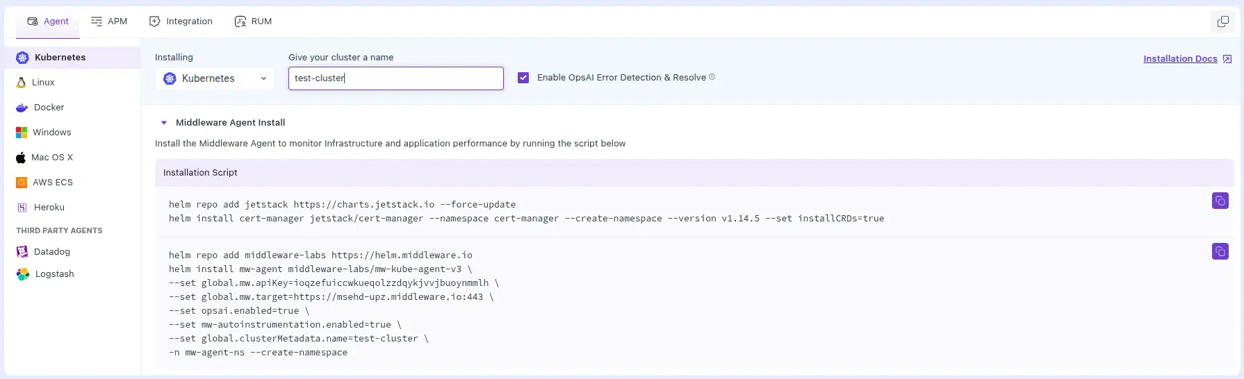 Kubernetes Agent Installation