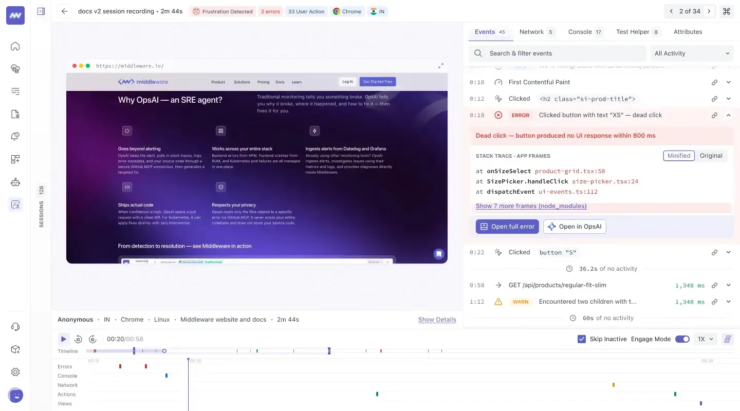 Session Inspector: expanded event with backend trace summary