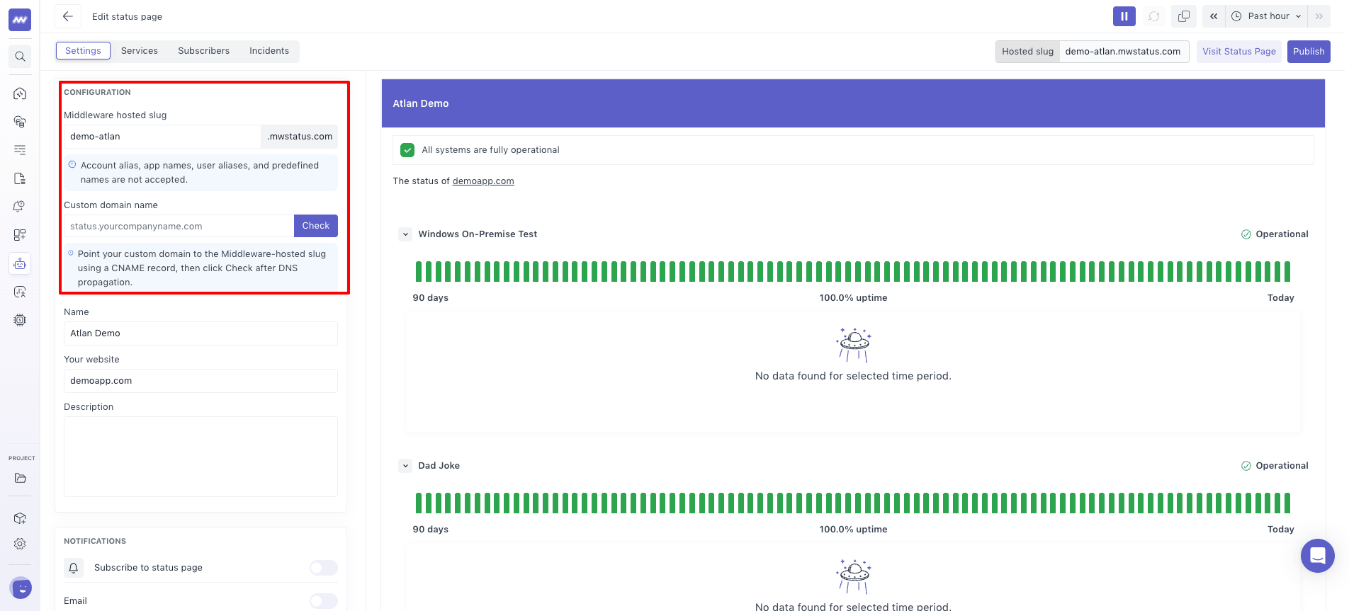 Status page: add services from Synthetic Monitoring tests or manually