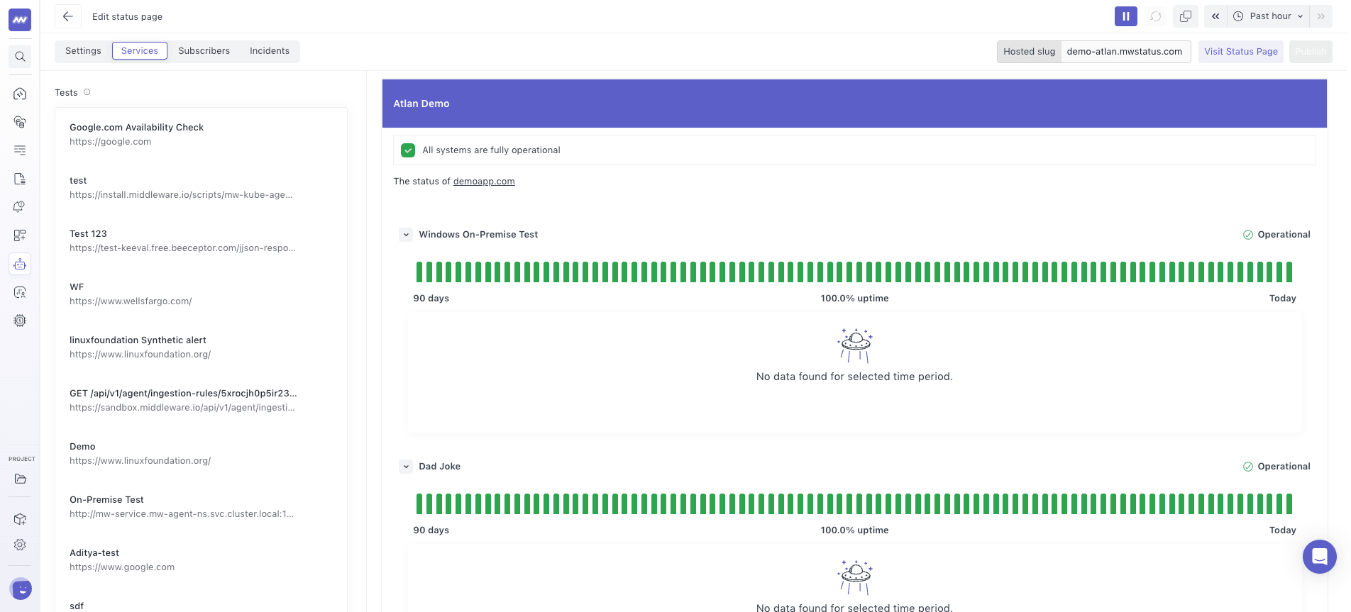 Status page: configure the hosted or custom domain