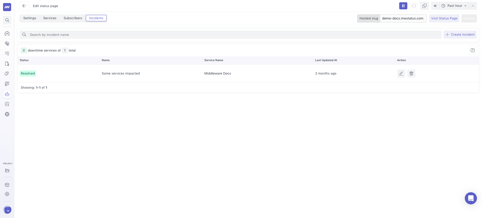 Status page: create and manage incidents