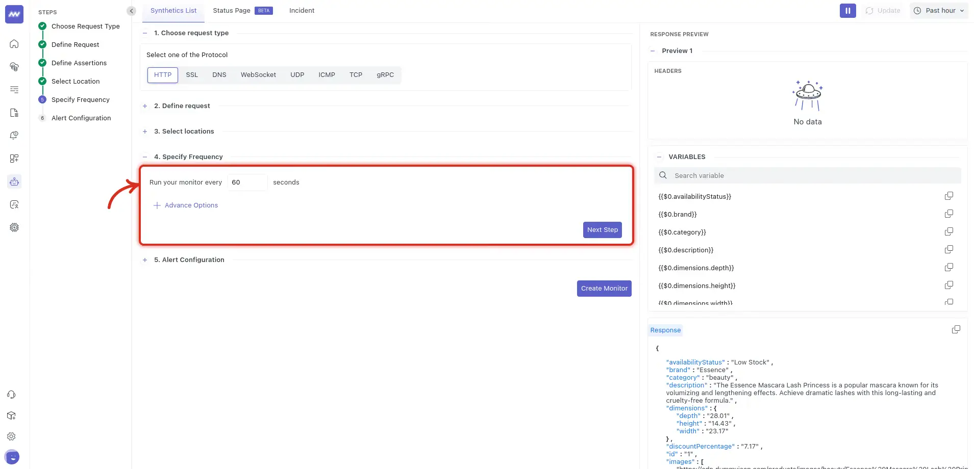 Multistep API test: set the run frequency