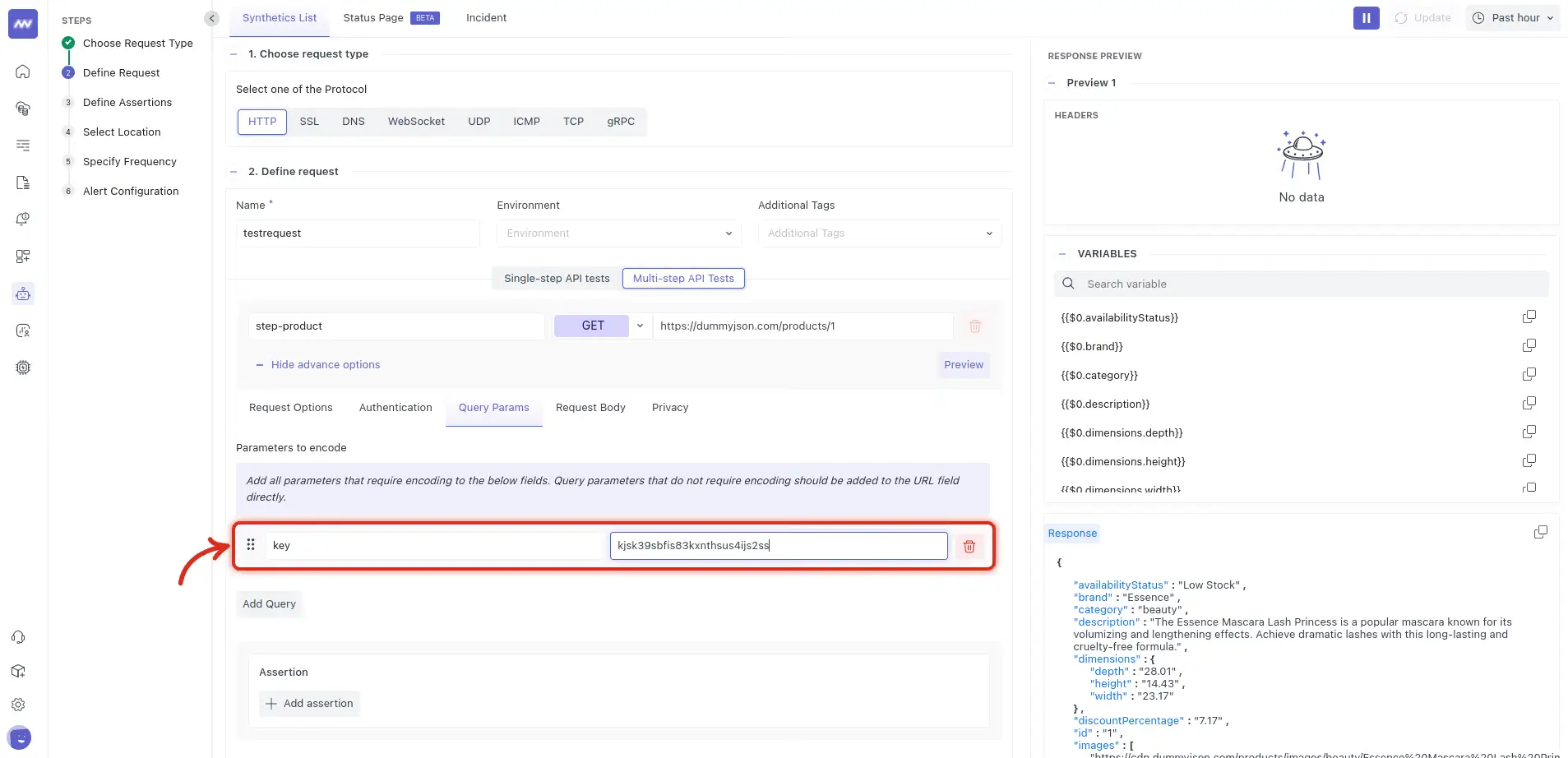 Multistep API test: use variables from a previous step
