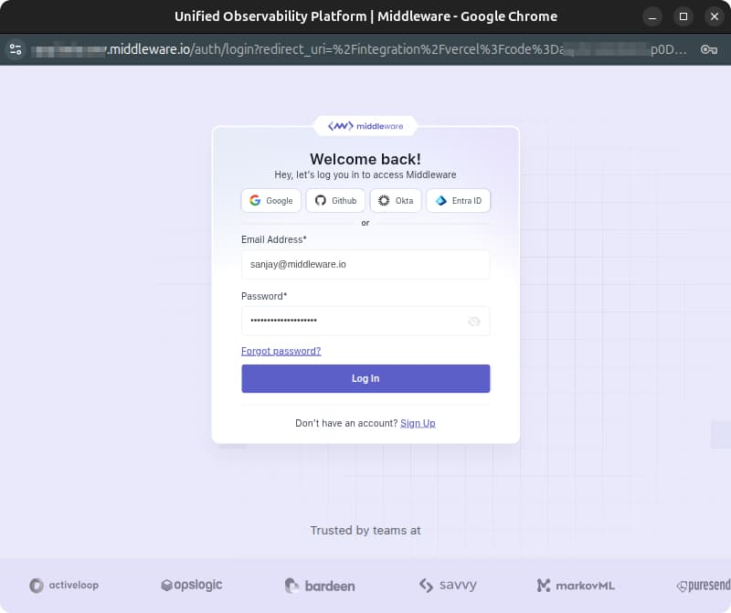 Middleware Login Screen