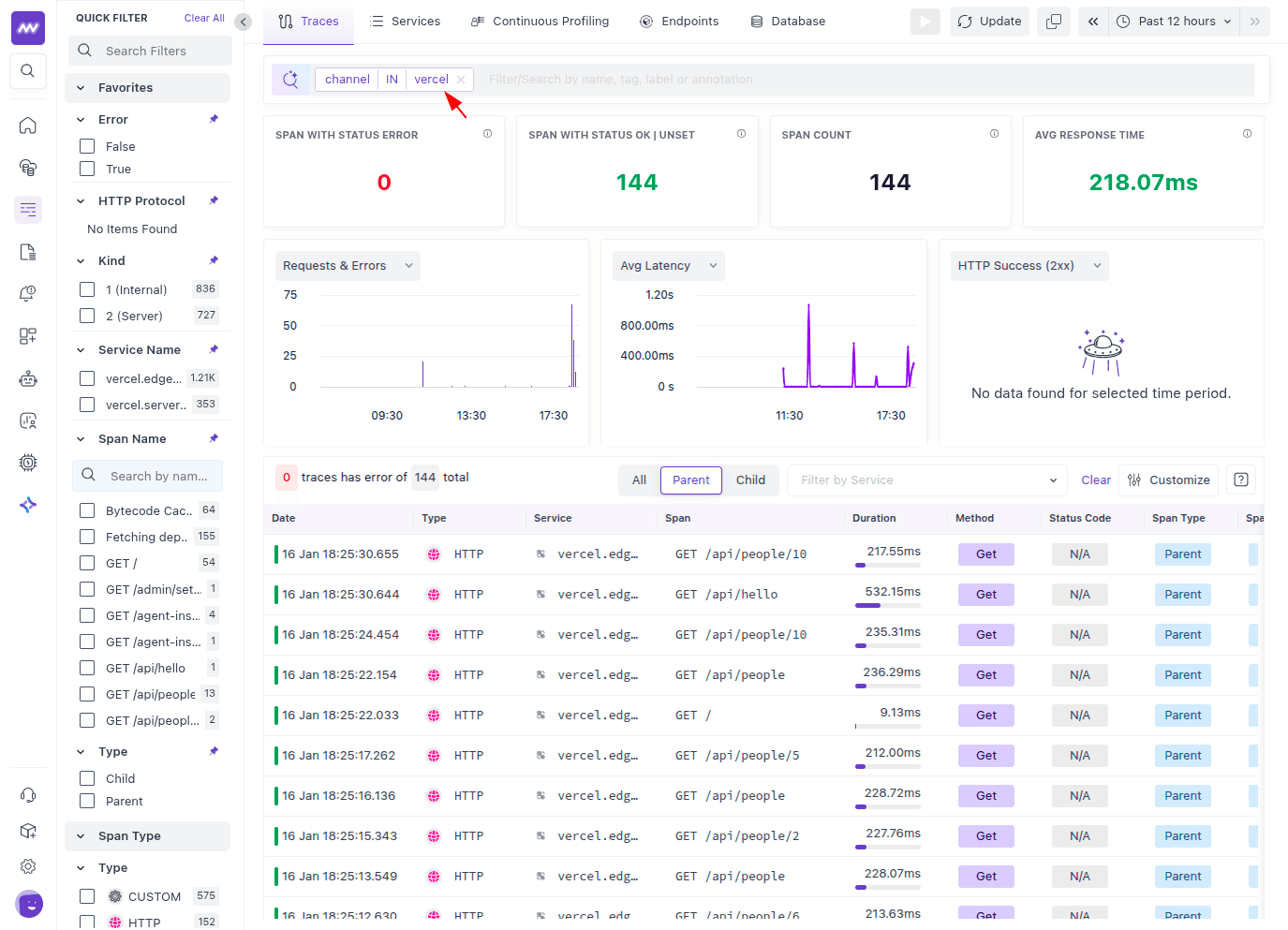 Trace Listing