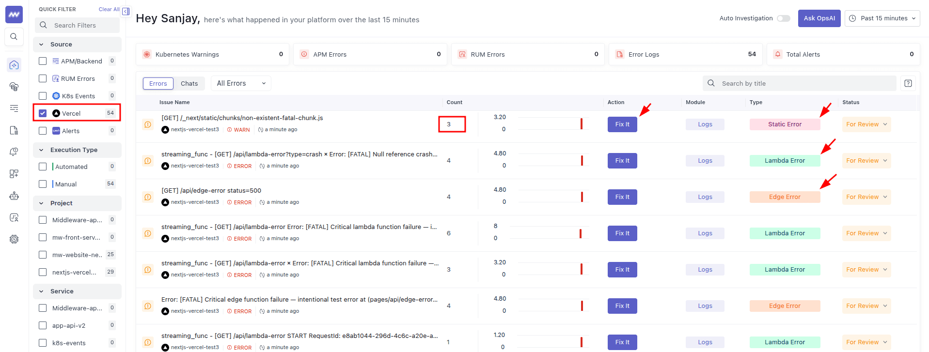 OpsAI Listing and Filters
