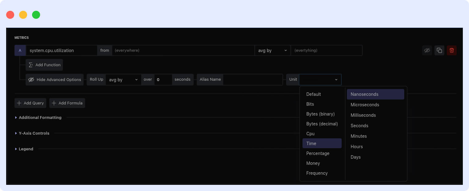 Customizing Metric Unit: Open Unit Dropdown