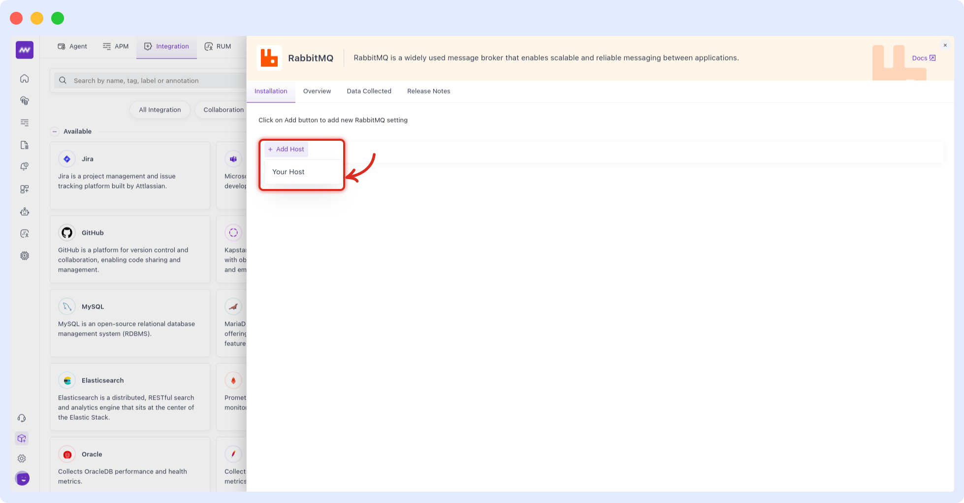 Add RabbitMQ host configuration in Middleware APM