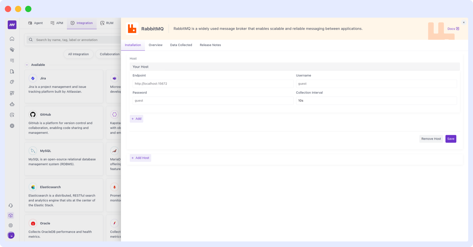 RabbitMQ configuration settings in Middleware APM
