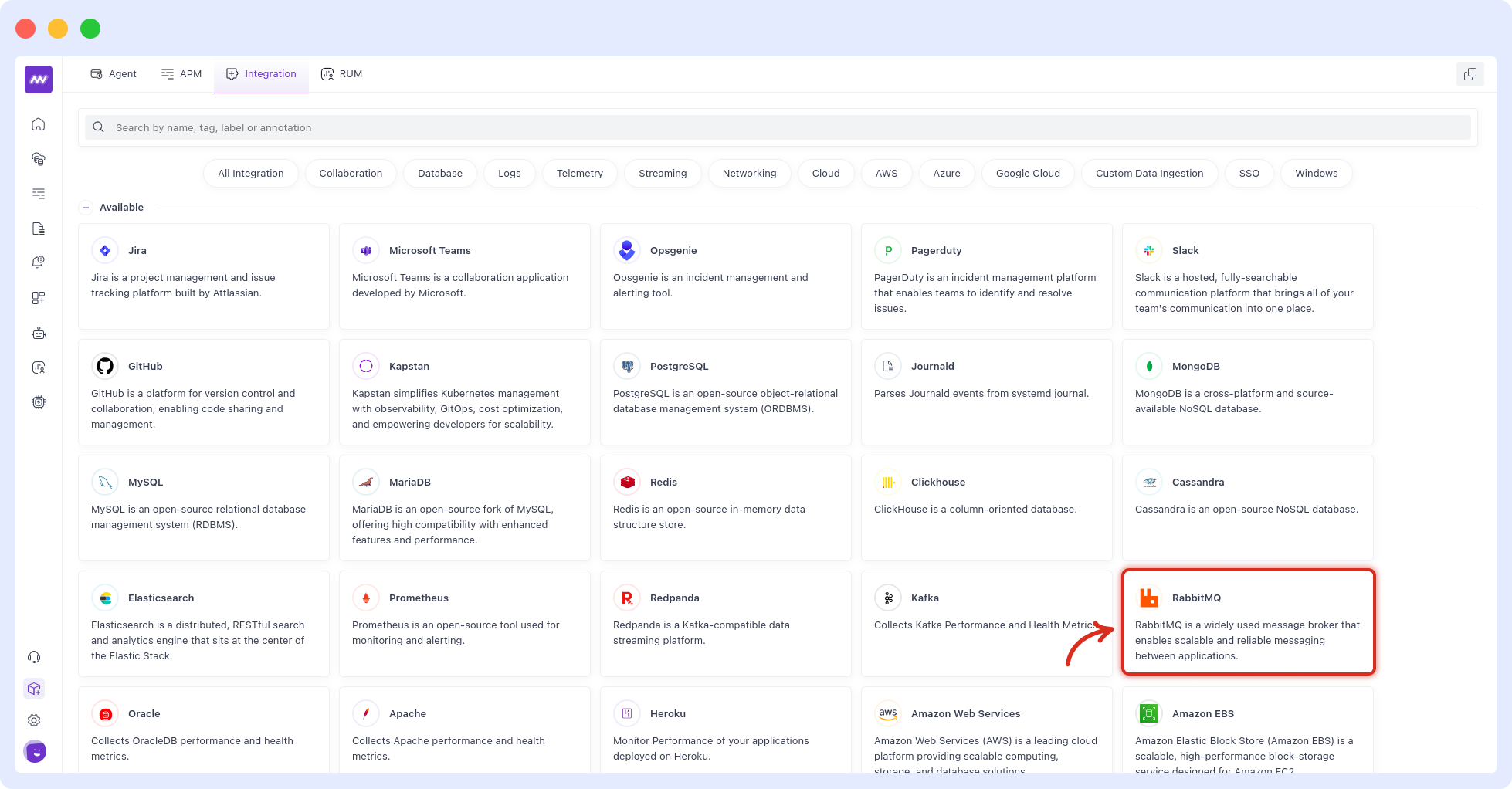 RabbitMQ integration in Middleware APM