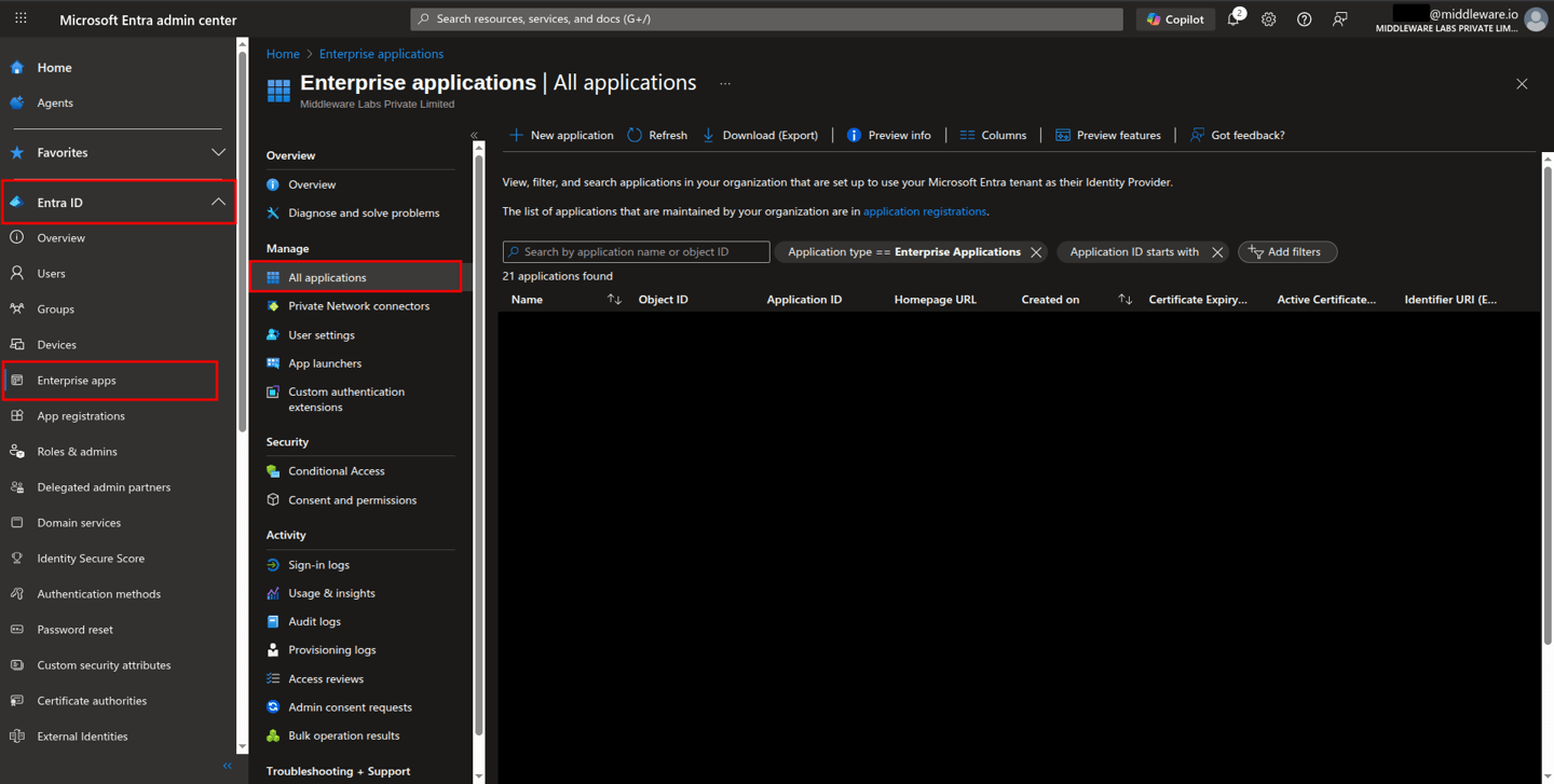 Enable SSO for Middleware in Microsoft Entra ID