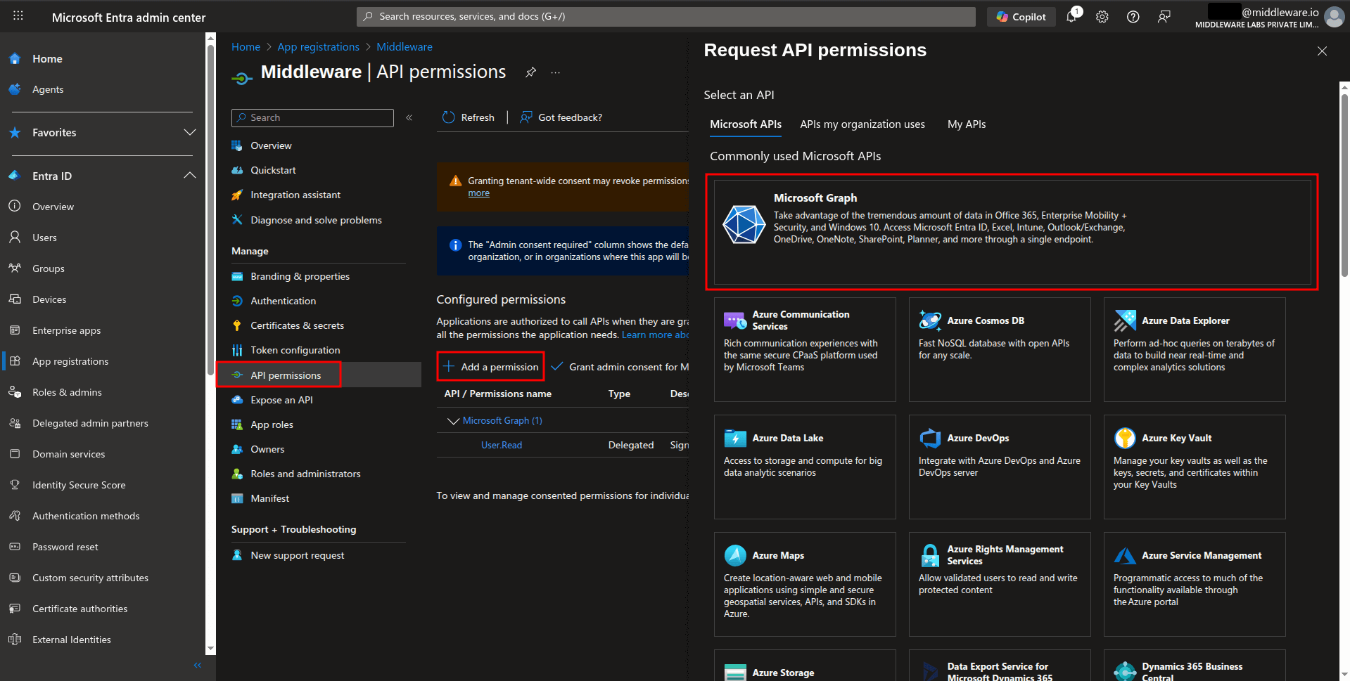 Configure Microsoft Entra ID integration in the Middleware