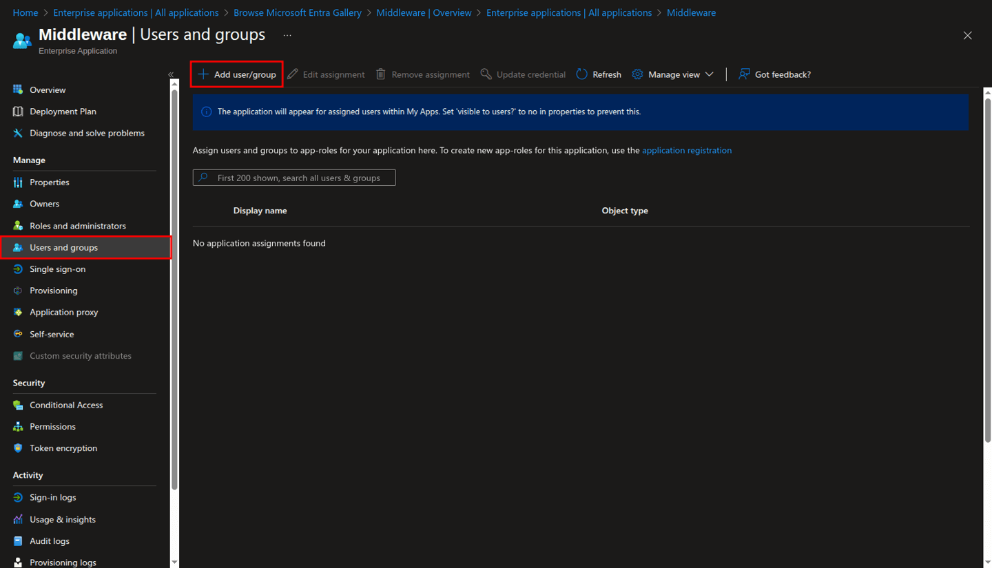 Enable users from Microsoft Entra to authenticate with Middleware