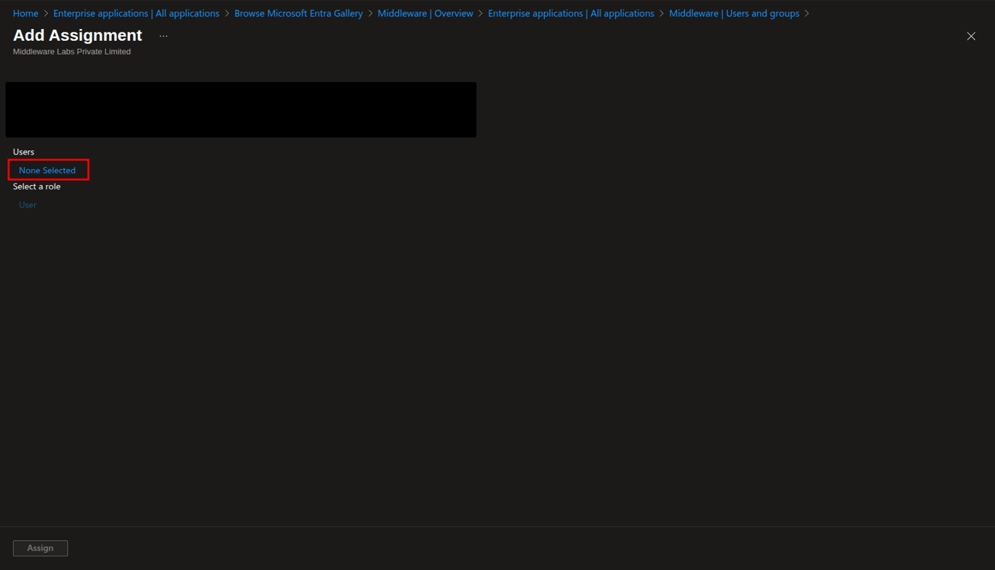 Enable users from Microsoft Entra to authenticate with Middleware