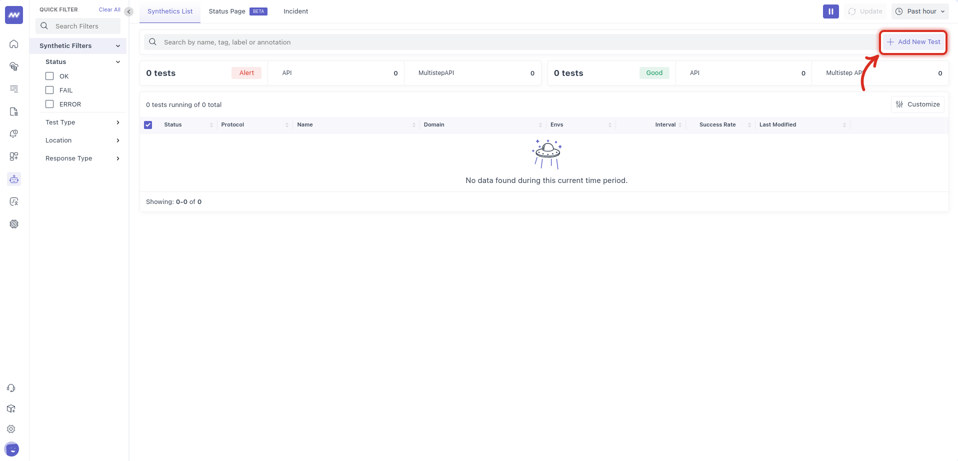 click on add new test