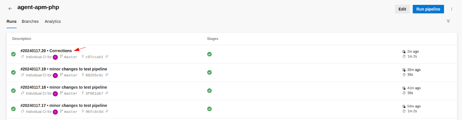 Example PHP APM build pipeline output