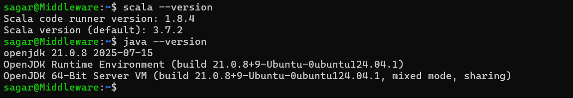 Check Scala and Java versions for Middleware APM setup