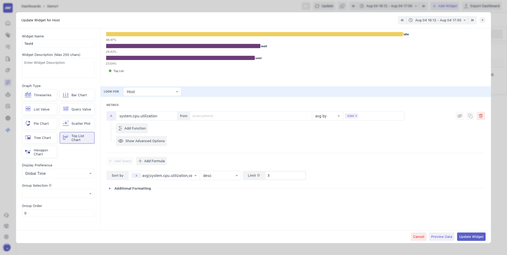 Limit data settings to restrict the number of results shown.