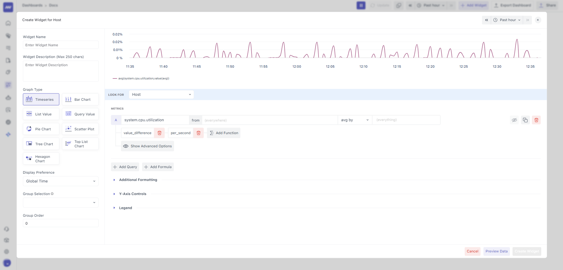 Rate functions selection for applying per-second or derivative calculations.